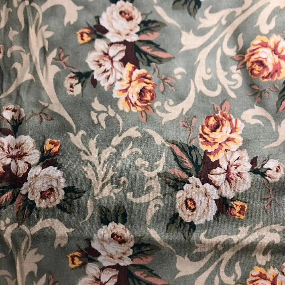 Quilt Cotton Fabric Material - 2 yards Sage Green Rose Floral #244-2